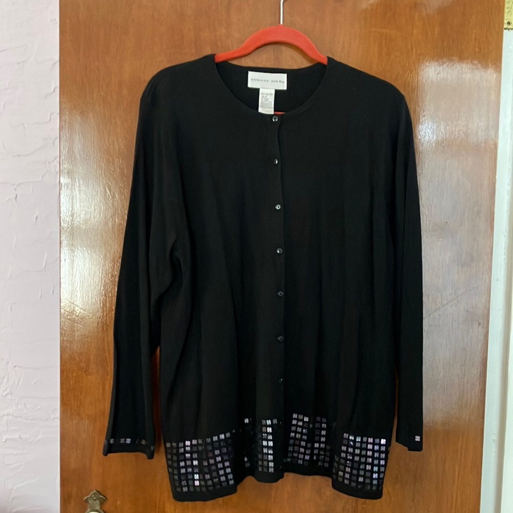 NWOT Beautiful August Silk Sequined Cardigan, size 1X